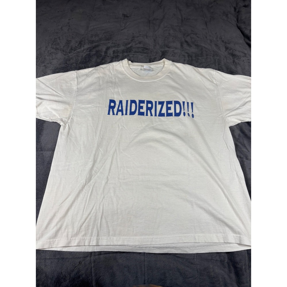 Hanes Heavyweight 50/50 Raiderized Graphic T-Shirt White Mens XL Vintage